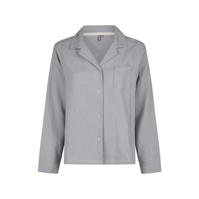By Louise Dames Pyjama Set Lang Mousseline Met Knoopjes Grijs/Blauw - Maat L
