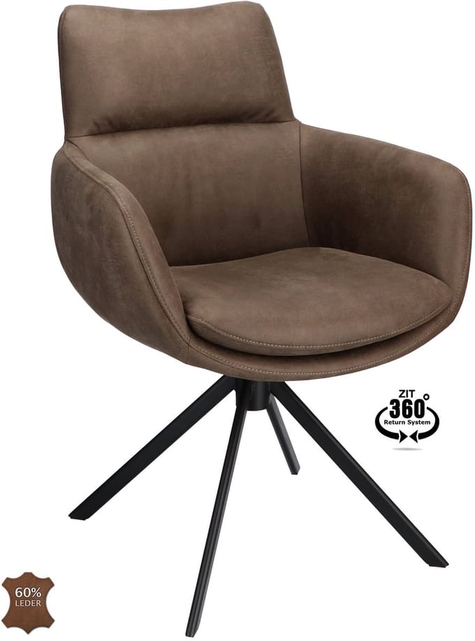Icon Living - Armstoel Savo - Microleder Bull Wood - Leg Black 360° Return-System
