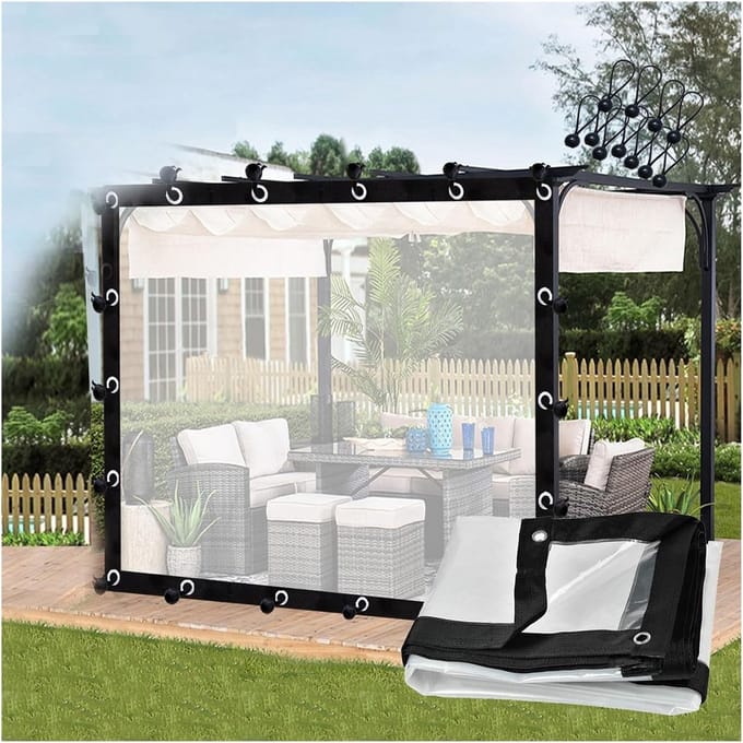 Terras Overkapping Zeil - Waterdicht Balkon Paneel - Buiten Leefruimte - Aanpasbare Maatvoering - 3x2 Meter - Transparant