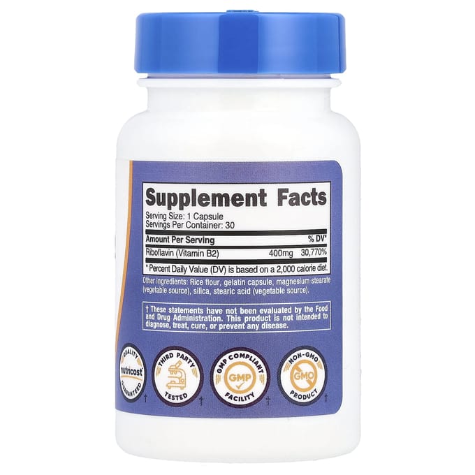 Nutricost, Vitamine B2, 400mg, 30 capsules