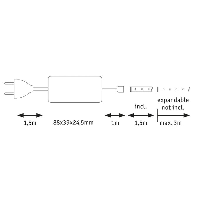 Function MaxLED 500 basisset 1,5m daglicht 8,5W 230/24V 20VA zilver 70578