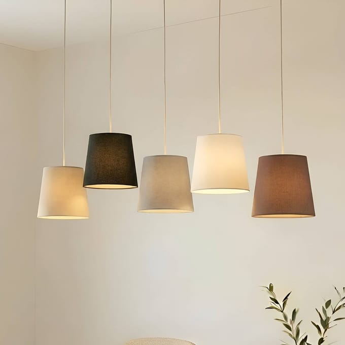 Lucande - Hanglamp - 5lichts - IJzer, textiel - H: 21 cm - E27 - nikkel, karamel, zwart, grijs, wit, bruin