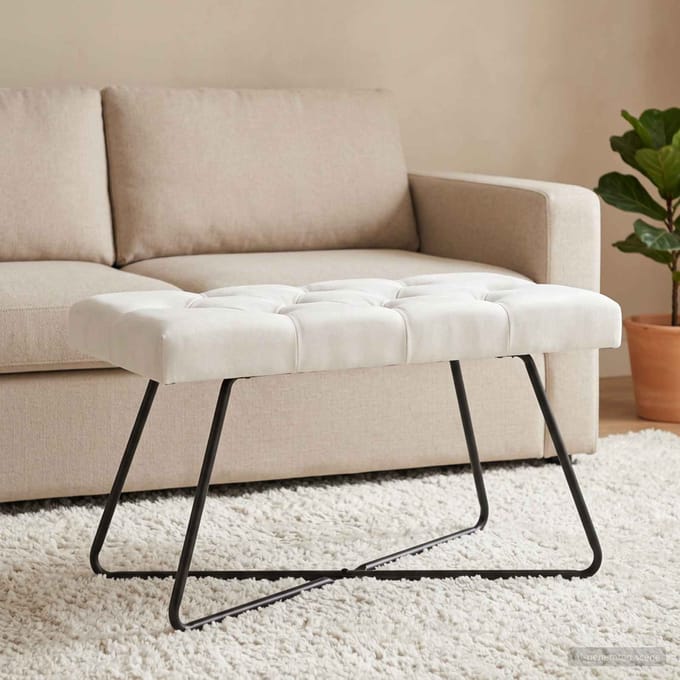 vidaXL - Bank - met - knopen - tufting - Wit - 80 - x - 40 - x - 46 - cm - Stof