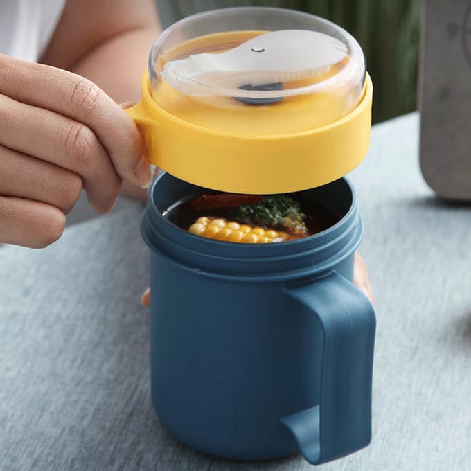 500ML Soepbeker Draagbare Stevige Plastic Geïsoleerde Soepcontainers met Deksel en Lepel voor Kantoor 500ML yellow