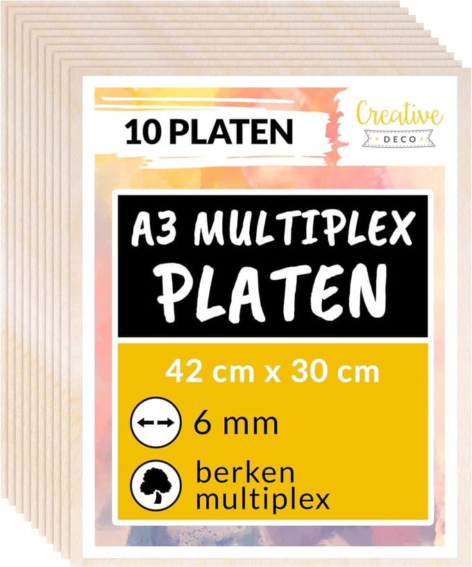 Creative Deco A3 Multiplex 6mm – 420x300mm – 10 st., Baltische Berkenhout
