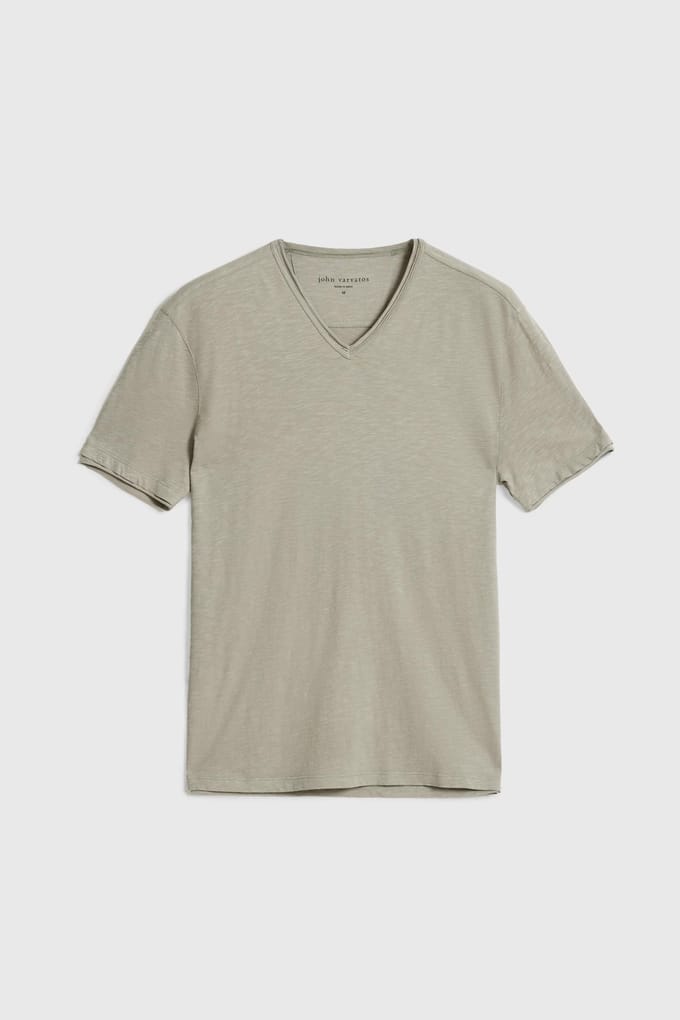 John Varvatos Miles Slub V-neck With Cut Raw Edge Spruce Größe: XS | Basic T-Shirts Outlet | Herren | Weiß