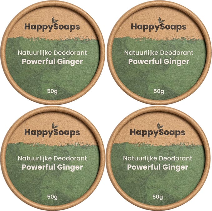 4x HappySoaps Natuurlijke Deodorant Powerful Ginger (1 jaar voorraad)