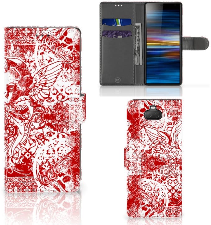 Telefoonhoesje met Naam Sony Xperia 10 Angel Skull Rood