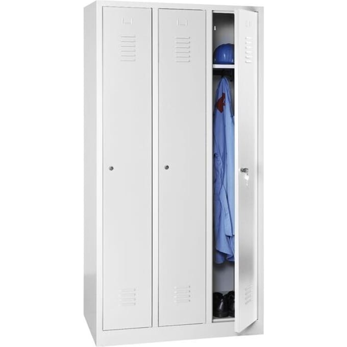 Kledinglocker, 3 deuren, B 900 x H 1800 mm cilinderslot, lichtgrijs