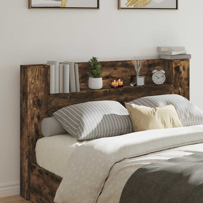 vidaXL - Hoofdeinde - Kast - met - LED - Gerookte - Eik - Bewerkt - hout