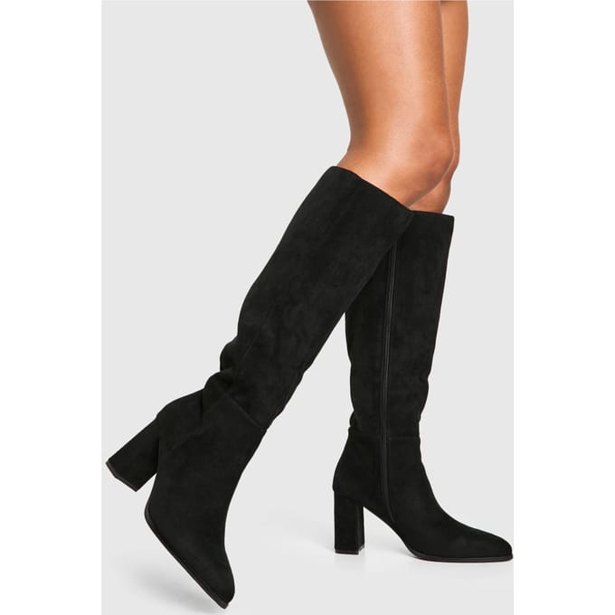 boohoo Dames Block Heel Kniehoge Laarzen | Black | Maat: 7