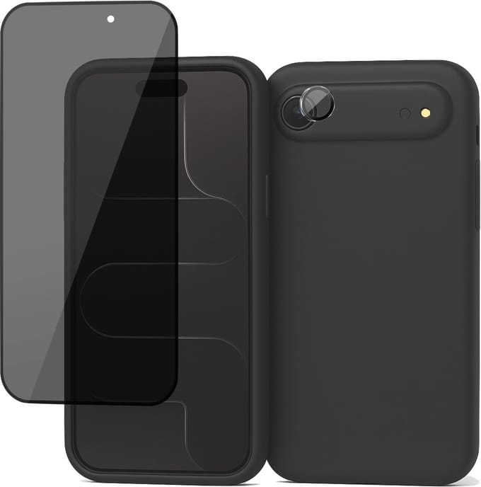 Hoesje geschikt voor iPhone 17 Air - Privacy Screenprotector Volledig Dekkend Glas & Camera Protector - Mat Back Case Zwart