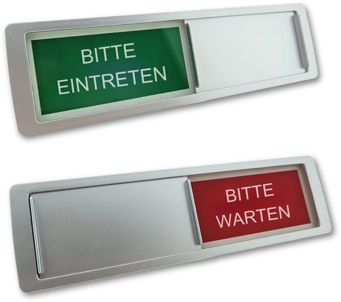 CombiCraft schuifbordje met "Bitte Eintreten-Bitte Warten" in zilver 178 x 50 mm - set van 5