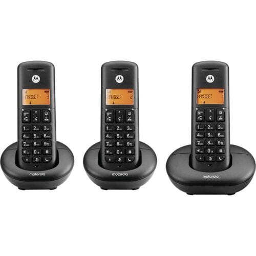 MOTOROLA E203 DECT DRAADLOZE HUISTELEFOON TRIO PACK3 HANDSETS ZWART - HANDSFREE FUNCTIE