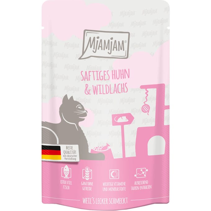 MjAMjAM Cat - Leckere Mahlzeiten Pouchbeutel 12x125g | Huhn & Lachs