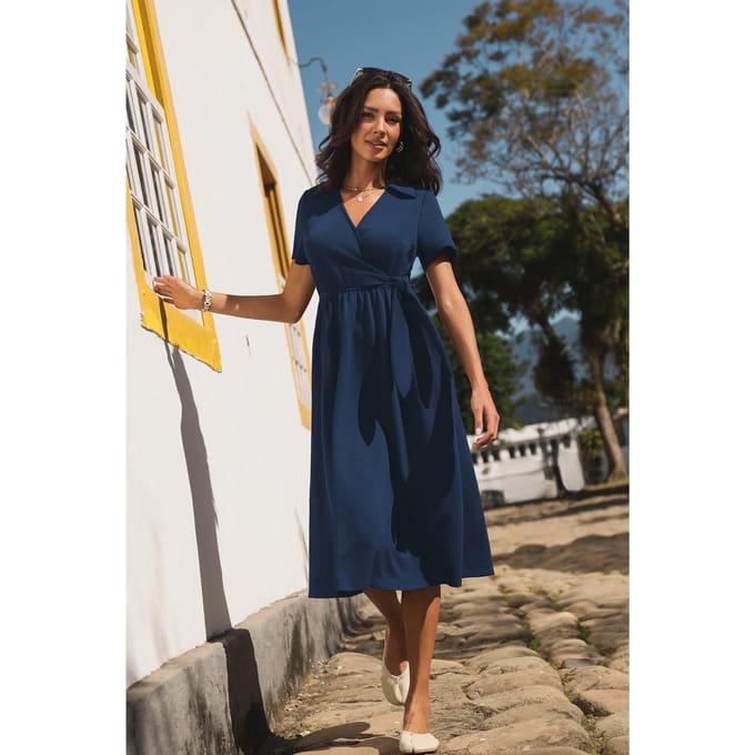 Primroseblauwe midi-jurk
