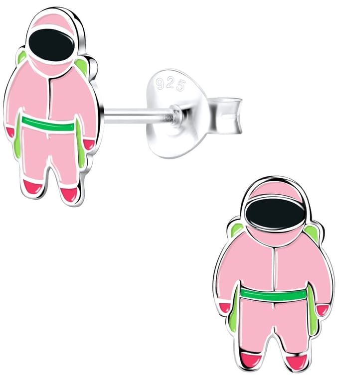 Joy|S - Zilveren astronaut oorbellen - roze - 6 x 10 mm