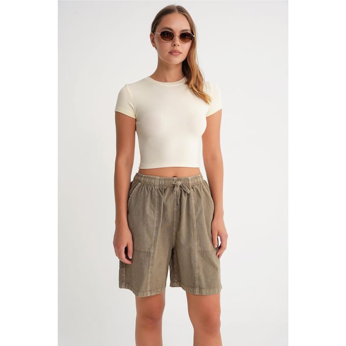 Hoge Taille Katoenen Mini Shorts met Touwtrekkoord