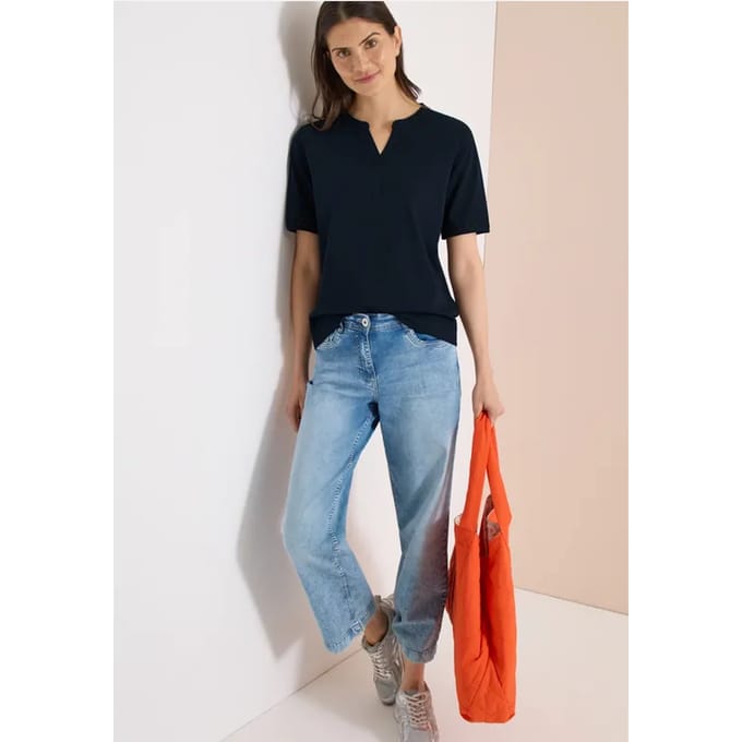 Shirt met gespleten hals en haakband