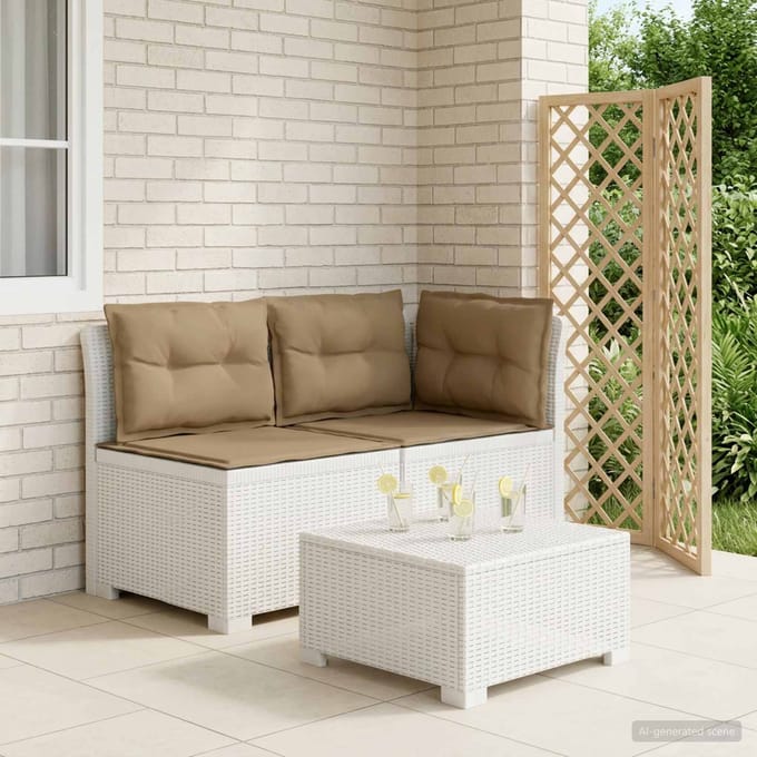 vidaXL - Twee-zits - Tuin - Sofa - met - Kussens - Rieten - Look - 2-zits - PP - Wit