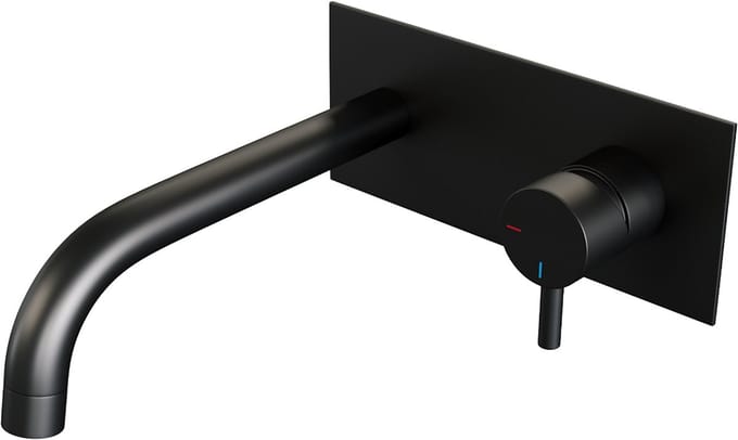 Brauer Black Edition inbouw wastafelmengkraan met gebogen uitloop en afdekplaat model B1 mat zwart