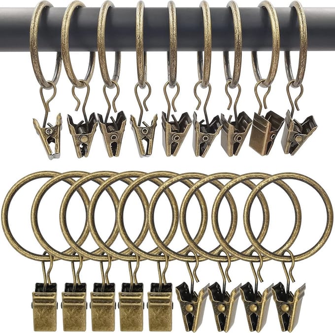 Gordijnringen met Clips - Set van 90 Vintage Bruin 3,2 cm Binnendiameter