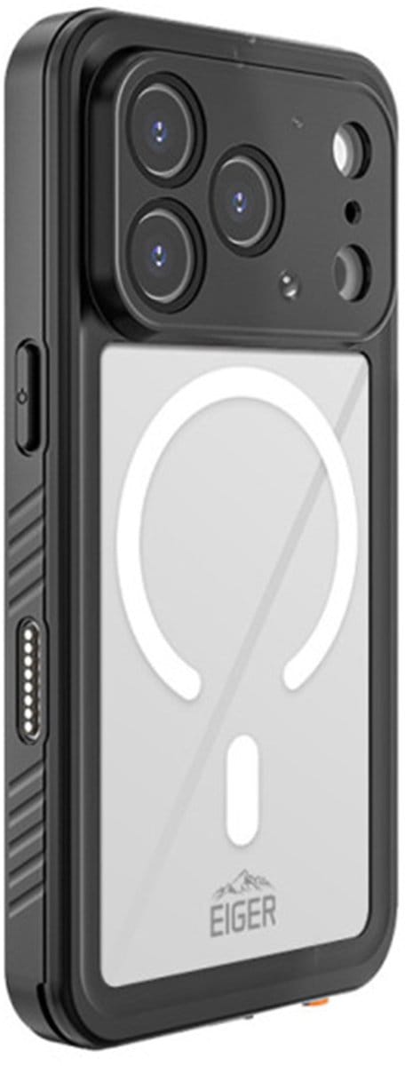 Eiger, MagSafe 360 Integrale Hoes geschikt voor iPhone 17 Pro Max Waterdicht IP68 Drop-Test 2m, Zwart / Transparant
