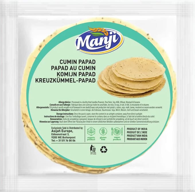 Manji - Komijn Papad - Papadum - Appalam - 200 g
