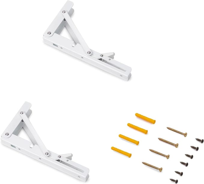Inklapbare Plankdragers - Steun Beugels - Ruimte Besparen - Veilig Sluitsysteem - 203mm Lengte - Wit
