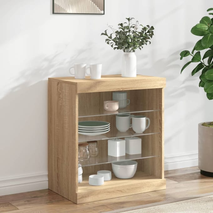 vidaXL - Dressoir - met - LED-verlichting - 60,5x37x67 - cm - sonoma - eikenkleurig