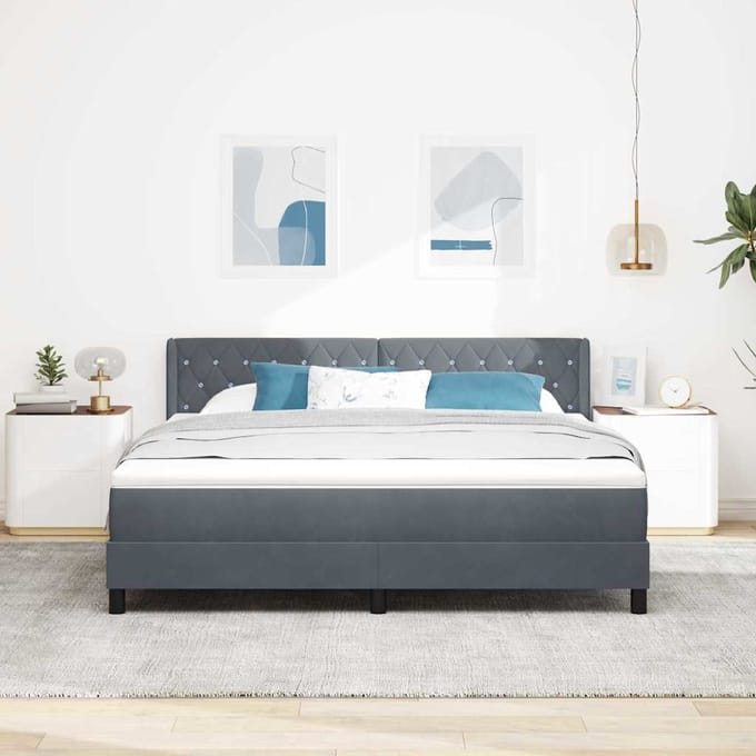 vidaXL - Boxspring - bed - met - hoofdeinde - Donkergrijs - 200 - x - 180 - cm - Fluweel