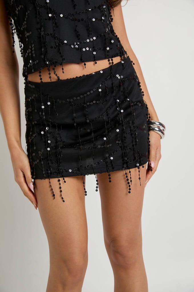 boohoo Dames Pailletten A-lijn Mini Rok | Zwart | Maat: 38