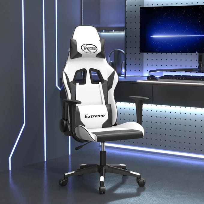 vidaXL - Massage - gamestoel - kunstleer - wit - en - zwart