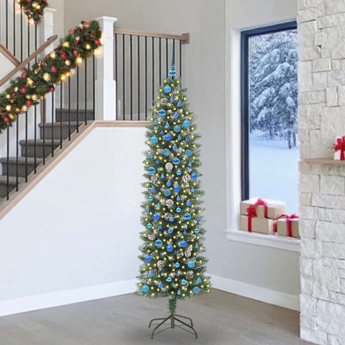 vidaXL Kunstmatige slanke kerstboom Groen en Wit 240 cm