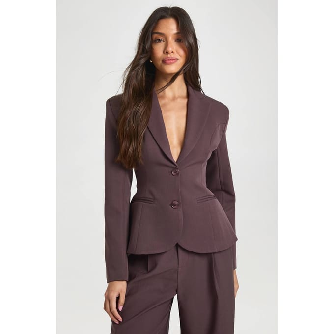 boohoo Dames Blazer Met Gecinchte Taille En Peplum | Grape | Maat: 12