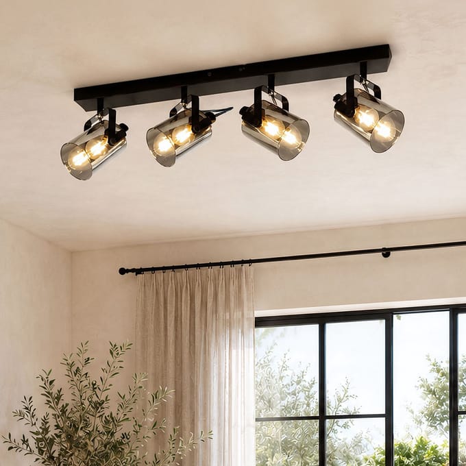 Plafondlamp met smoke grijs glas, 4-lichts - Lucie