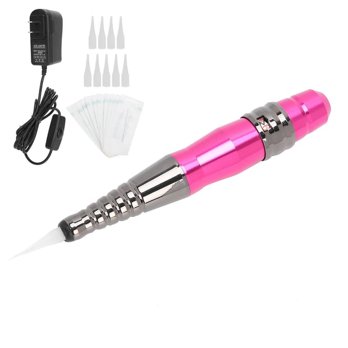 Semi-permanente Microblading Machine Pen Wenkbrauw Lip Tattoo Machine Naaldkap Set  (Rode roos ) US Plug rozerode kleur