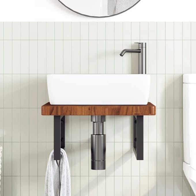 vidaXL - Badkamer - wandschap - staal - en - massief - eikenhout