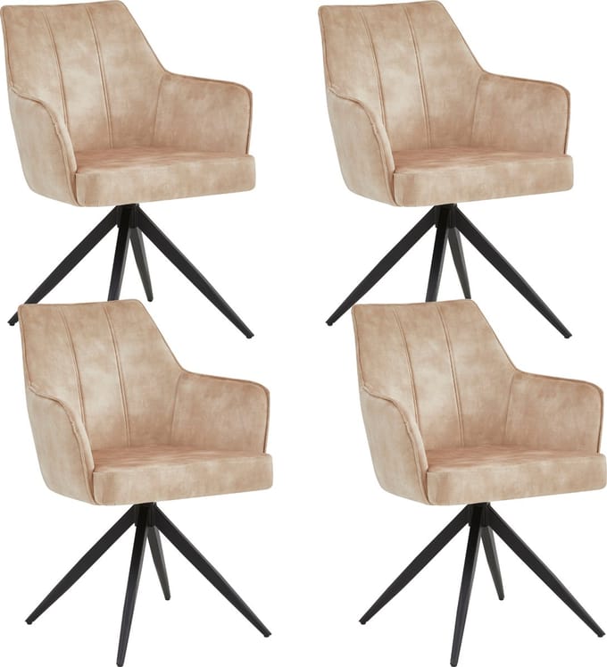 Colenis® - Sophie Eetkamerstoel - Set Van 4 - Beige - Adoré Velvet - Met armleuning