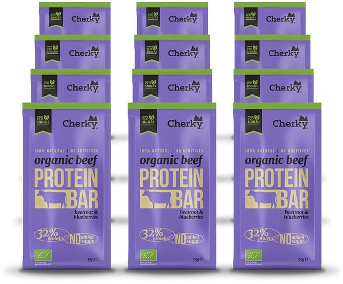 Cherky | ECO Beef Bar | Beetroot & Blueberries | 12 Stuks | 12 x 35g