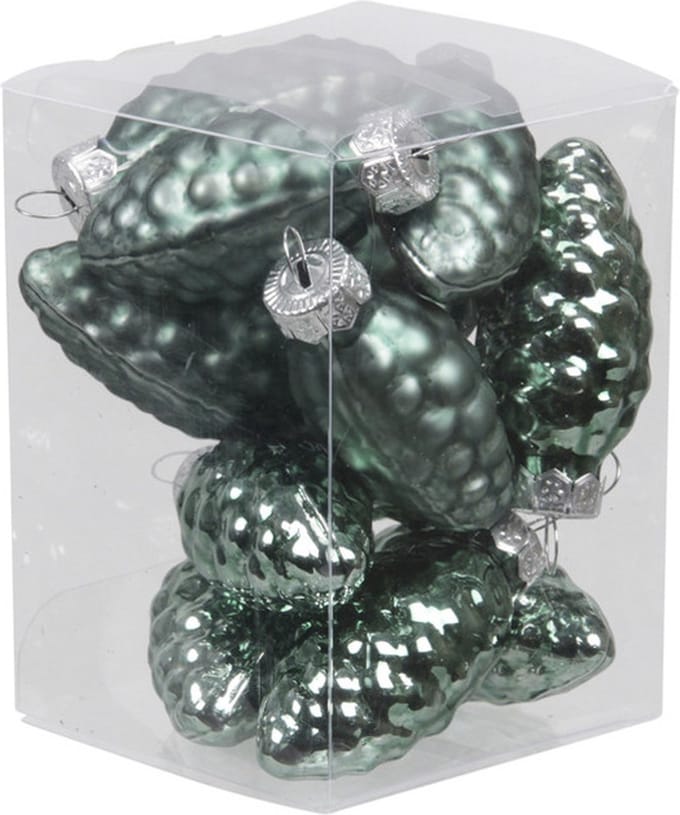 Othmar Decorations 12x Dennenappel kersthangers- emerald groen - glas - 6 cm - mat en glans - kerstboomversiering