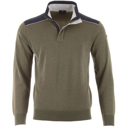 Paul & Shark Trui Fresco Half Zip Linen Trimmings Olive / male