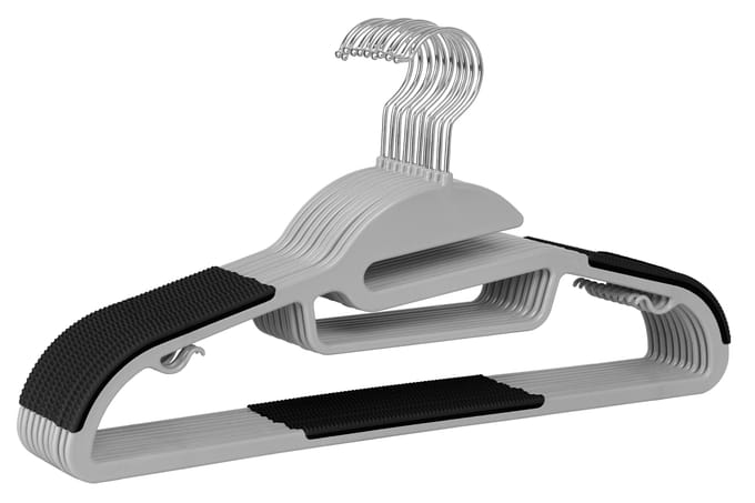Set van 20 Antislip Kledinghangers - Grijs/Zwart