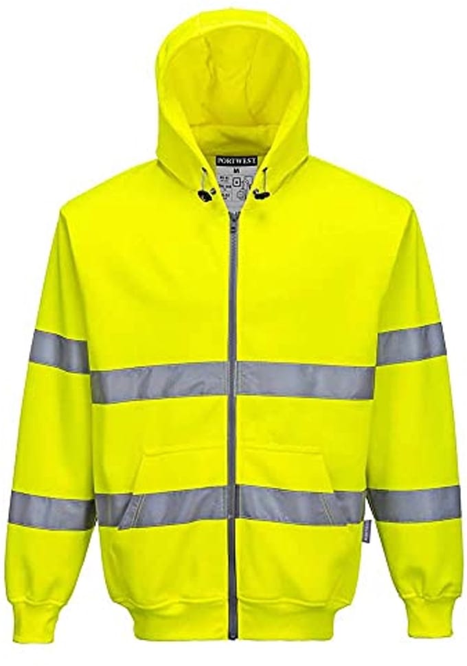 Geel Hi-Vis Zipsweater met capuchon en rits - XXL