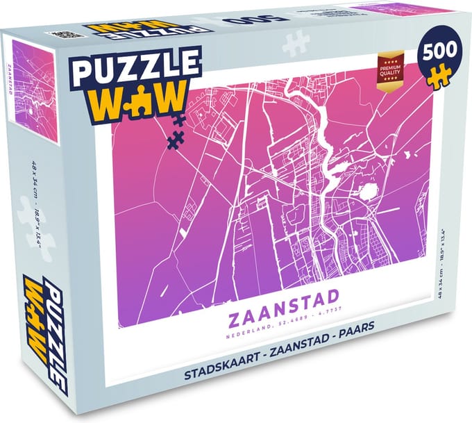 Puzzel Stadskaart - Zaanstad - Paars - Legpuzzel - Puzzel 500 stukjes - Plattegrond