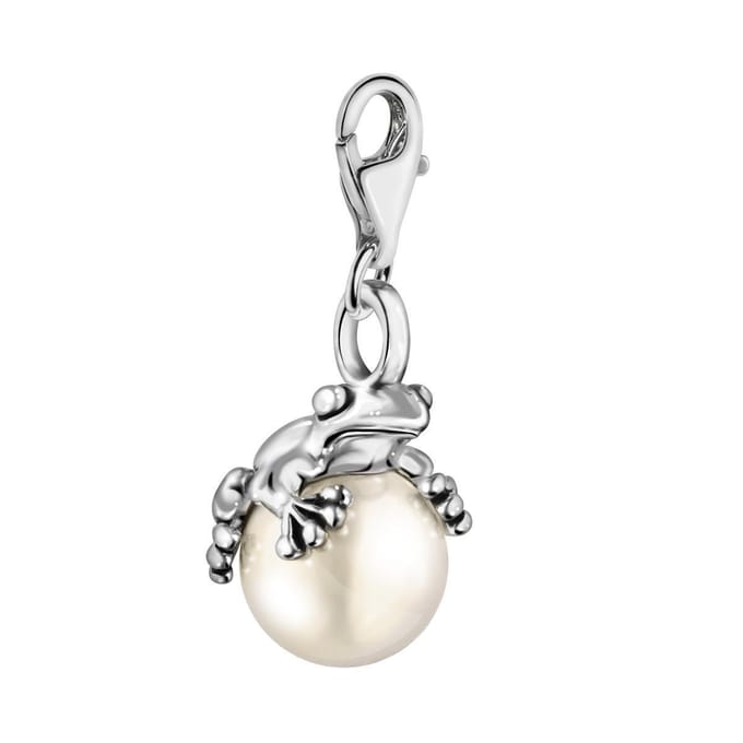 Quiges - Charm Bedel Hanger Kikker op Parel Groot - Dames - Verzilverd - QHCP001