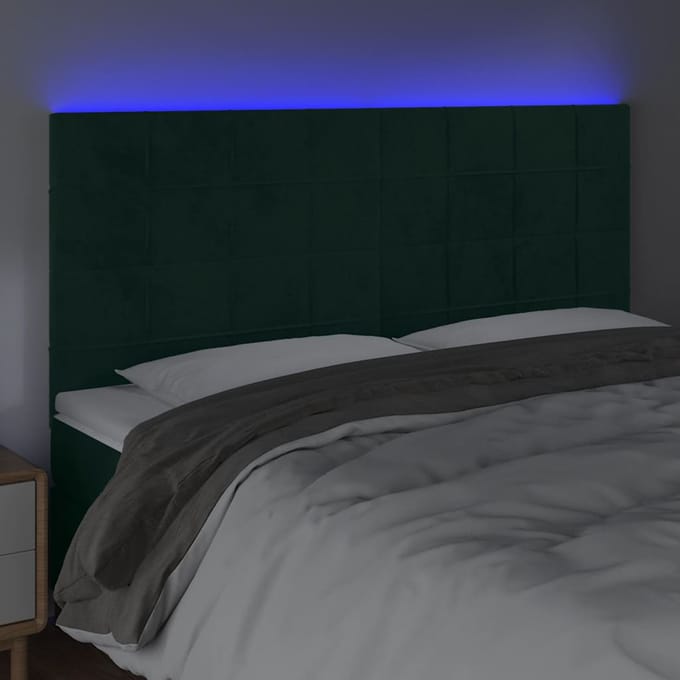 vidaXL - Hoofdbord - LED - 200x5x118/128 - cm - fluweel - donkergroen