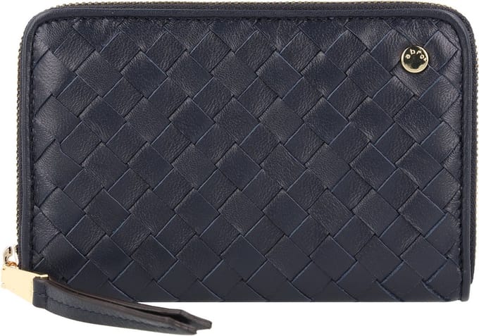 abro Leren Portemonnee Leather Piuma Weaving Zip Wallet Navy Blauw