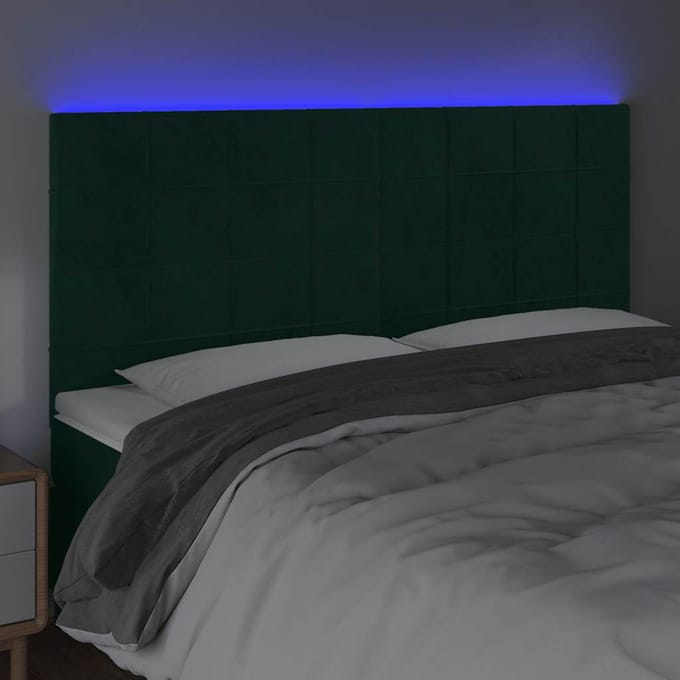 vidaXL - Hoofdbord - LED - 180x5x118/128 - cm - fluweel - donkergroen