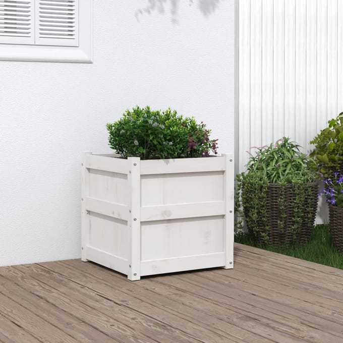 vidaXL - Plantenbak - 50x50x50 - cm - massief - grenenhout - wit